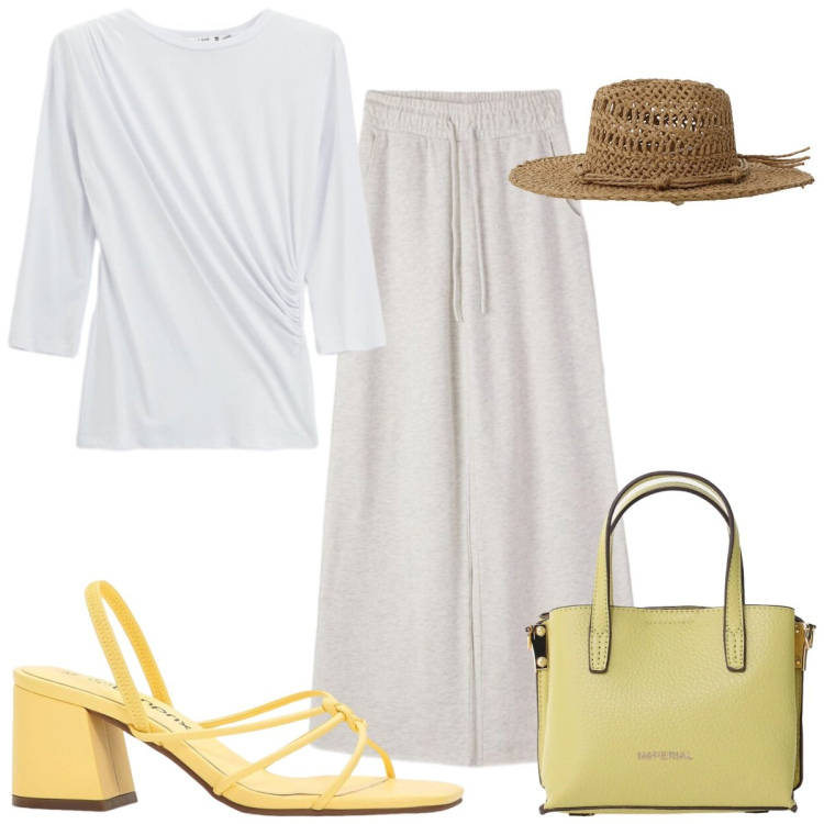 Outfit donna - Total look #2409785. Stile Sporty chic per Tutti i giorni. Abbinamento con sandali col tacco, pantaloni, borse a tracolla, cappelli, top.