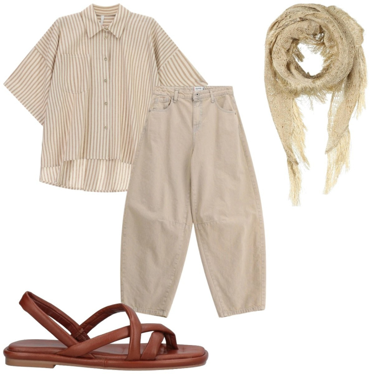 Outfit donna - Total look #2409787. Stile Etnico per Tutti i giorni. Abbinamento con ciabatte, stole, camicie a manica corta, jeans.
