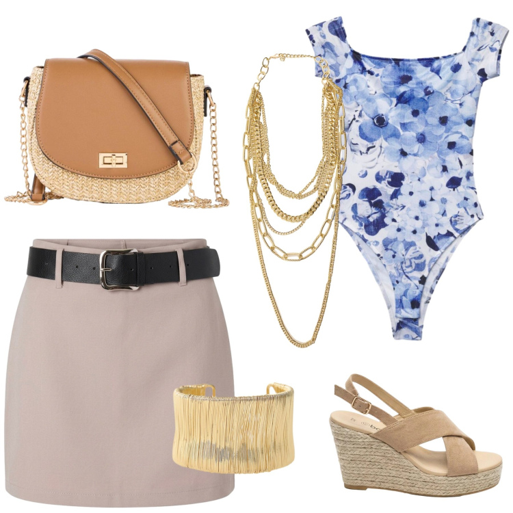Outfit donna - Minimal chic. Abbinamento con sandali col tacco, borse a tracolla, top, minigonne, collane, braccialetti.