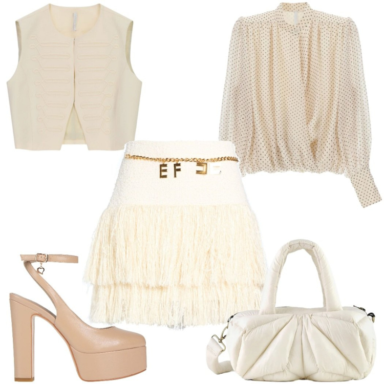 Outfit donna - Total look #2409800. Stile Glamour per Tutti i giorni. Abbinamento con décolleté, minigonne, camicie, gilet, borse a mano.