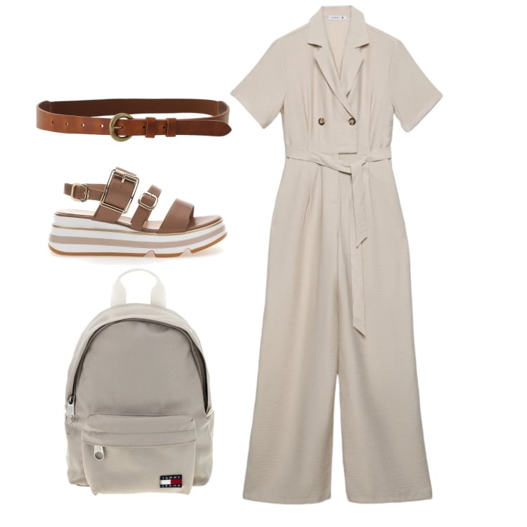 Outfit donna - City Summer Mood. Stile Bon Ton per Tutti i giorni. Abbinamento con tute, cinture, sandali, zaini.