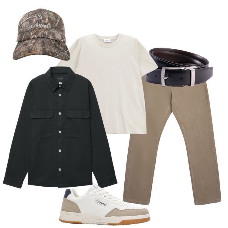 Outfit uomo - Total look #2409811. Stile Urban per Tutti i giorni. Abbinamento con sneakers, jeans, cappelli con visiera, cappotti, t-shirt, cinture.