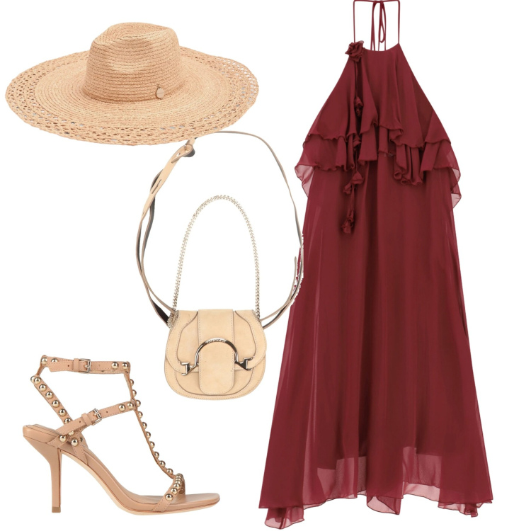 Outfit donna - Happy Birthday. Stile Chic per Serata fuori. Abbinamento con marsupi, sandali in pelle, cappelli, vestiti lunghi.