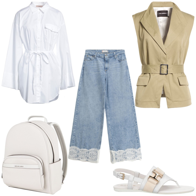 Outfit donna - La semplicità vince sempre. Stile Casual chic per Tutti i giorni. Abbinamento con zaini, camicie, cinture, infradito, jeans.