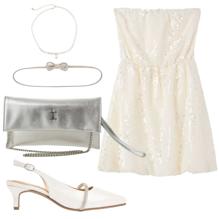 Outfit donna - Luce. Stile Bon Ton per Serata fuori. Abbinamento con décolleté, collane, vestiti corti, cinture, borse a tracolla.