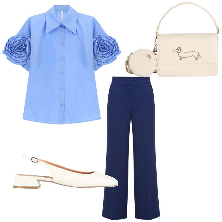 Outfit donna - Total look #2409853. Stile Glamour per Ufficio. Abbinamento con ballerine, pantaloni a palazzo, camicie a manica corta, borse a tracolla.