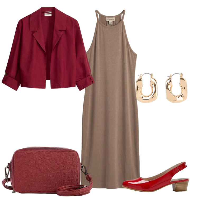 Outfit donna - Total look #2409870. Stile Casual chic per Serata fuori. Abbinamento con vestiti, blazer, orecchini, décolleté, borse a tracolla.