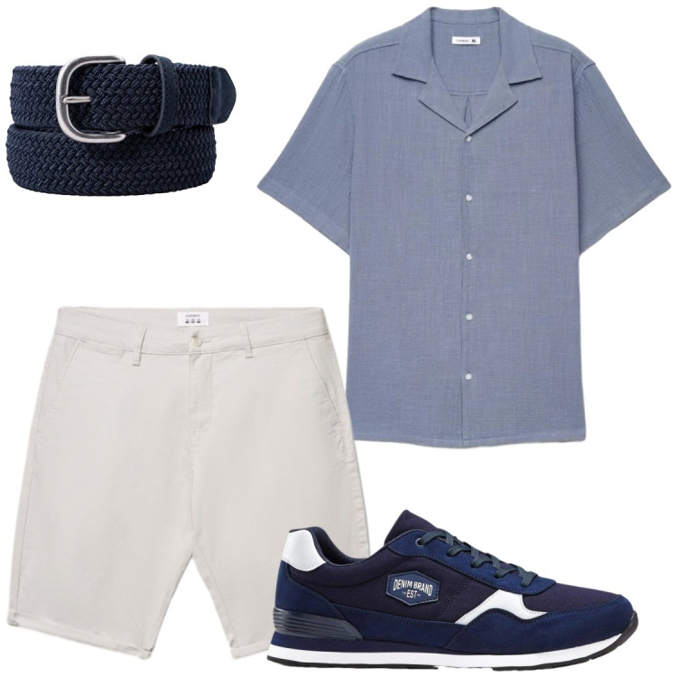 Outfit uomo - Estate. Stile Casual per Tutti i giorni. Abbinamento con sneakers, camicie a manica corta, shorts, cinture.