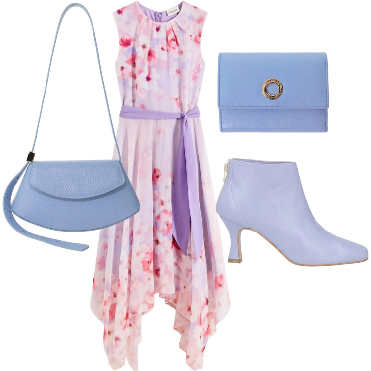 Outfit donna - Malva e glicine. Stile Chic per Serata fuori. Abbinamento con stivaletti, vestiti, portafogli, borse a spalla.