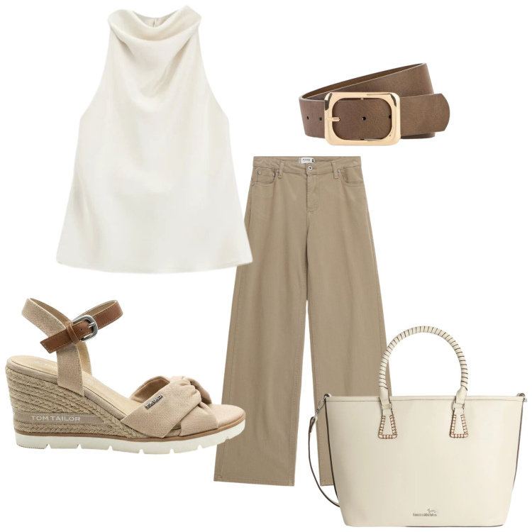 Outfit donna - Total look #2409899. Stile Romantica per Serata fuori. Abbinamento con sandali col tacco, cinture, shopping bag, top, pantaloni.