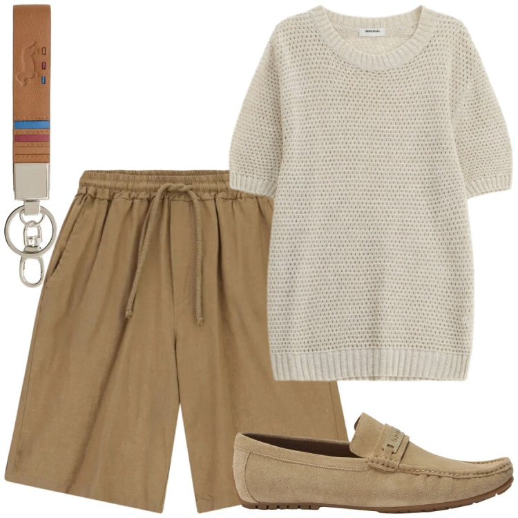 Outfit uomo - Total look #2409905. Stile Trendy per Serata speciale. Abbinamento con maglieria, bermuda, portachiavi, scarpe stringate.