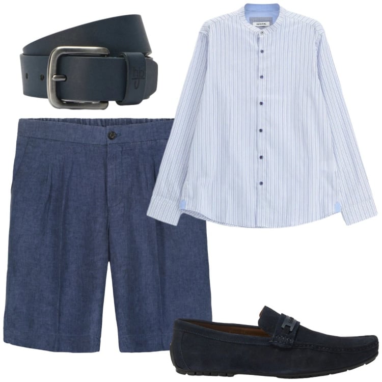 Outfit uomo - Maniche arrotolate. Stile Trendy per Serata speciale. Abbinamento con camicie, scarpe stringate, cinture, bermuda.