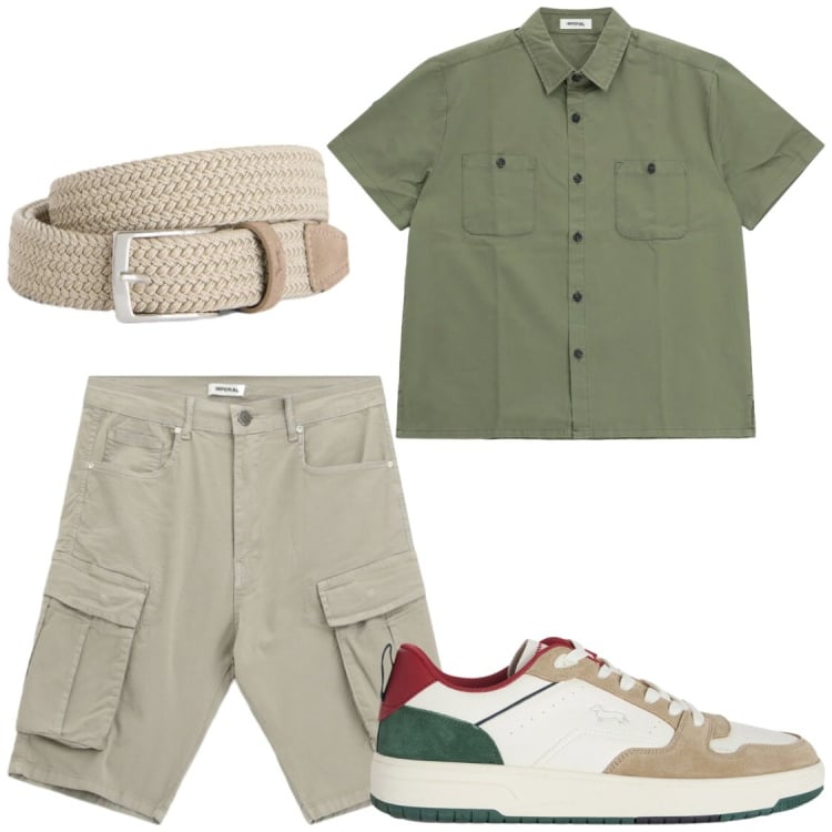 Outfit uomo - Total look #2409908. Stile Trendy per Tutti i giorni. Abbinamento con camicie a manica corta, bermuda, cinture, sneakers.