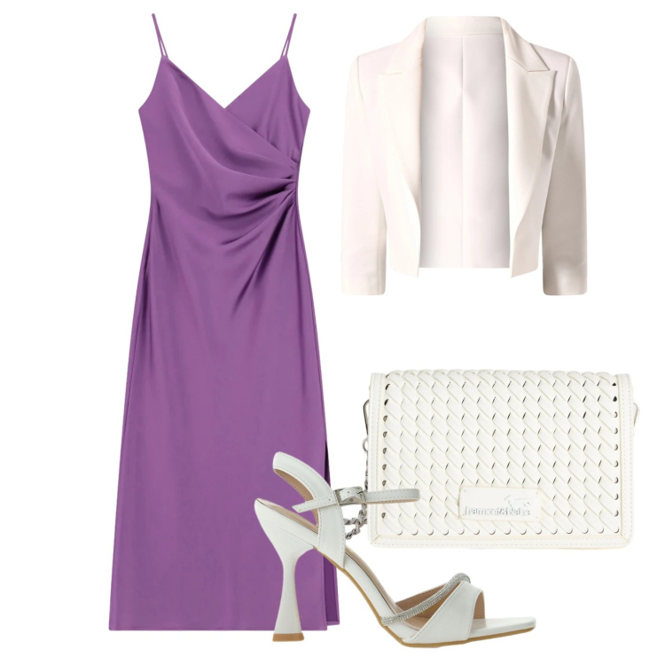 Outfit donna - Malva...... Stile Chic per Cerimonia. Abbinamento con blazer, vestiti midi/longuette, sandali gioiello, borse a tracolla.