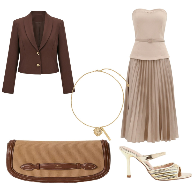 Outfit donna - Eleganza fine. Stile Romantica per Cerimonia. Abbinamento con vestiti midi/longuette, sabot, blazer, clutch, ciondoli.
