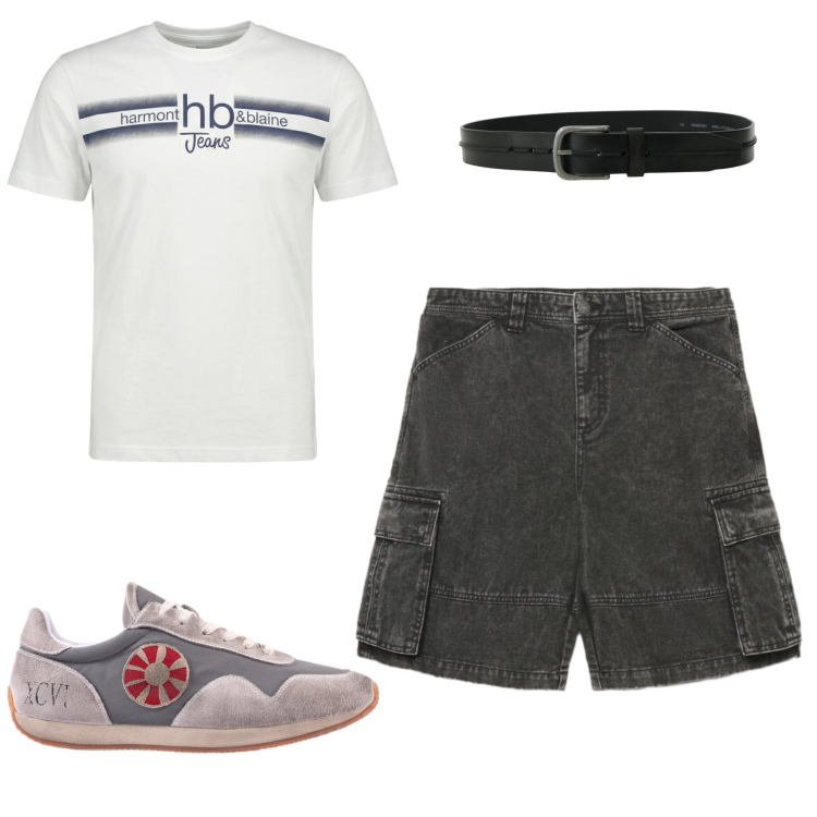 Outfit uomo - Total look #2409922. Stile Casual per Tutti i giorni. Abbinamento con pantaloni corti, cinture, t-shirt, sneakers.