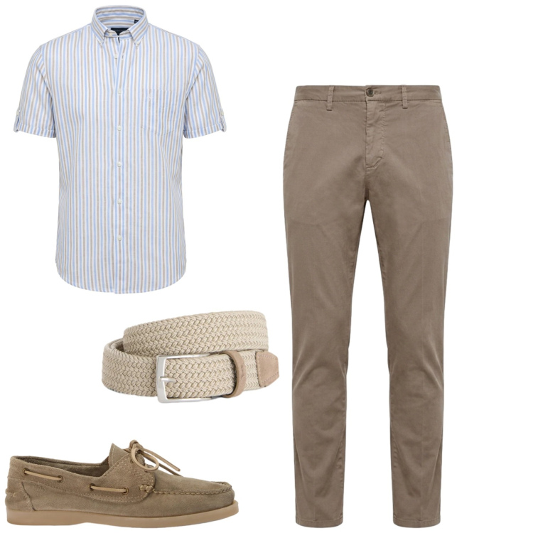Outfit uomo - Total look #2409926. Stile Urban per Tutti i giorni. Abbinamento con cinture, scarpe stringate, camicie a manica corta, pantaloni chino.