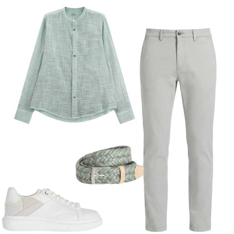 Outfit uomo - Total look #2409928. Stile Trendy per Tutti i giorni. Abbinamento con camicie, sneakers, pantaloni chino, cinture.