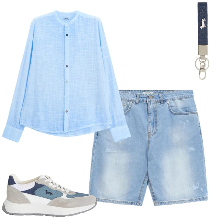 Outfit uomo - Total look #2409931. Stile Casual per Tutti i giorni. Abbinamento con camicie, bermuda, sneakers, portachiavi.