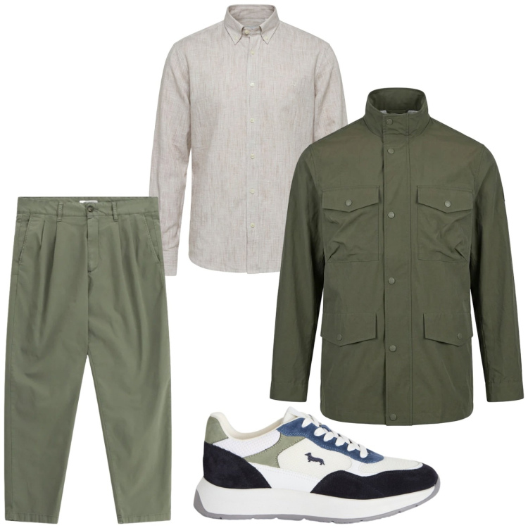 Outfit uomo - La giacca color bosco. Stile Trendy per Tutti i giorni. Abbinamento con pantaloni, sneakers, camicie, giacche.