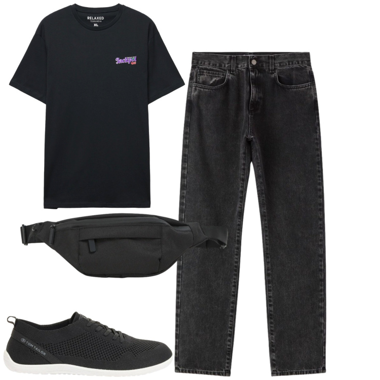 Outfit uomo - Total look #2409942. Stile Casual per Tutti i giorni. Abbinamento con sneakers, jeans dritti, borse sportive, t-shirt.