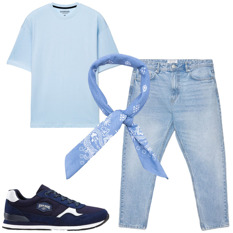 Outfit uomo - Total look #2409947. Stile Casual per Tutti i giorni. Abbinamento con sneakers, jeans, t-shirt, sciarpe e foulard.