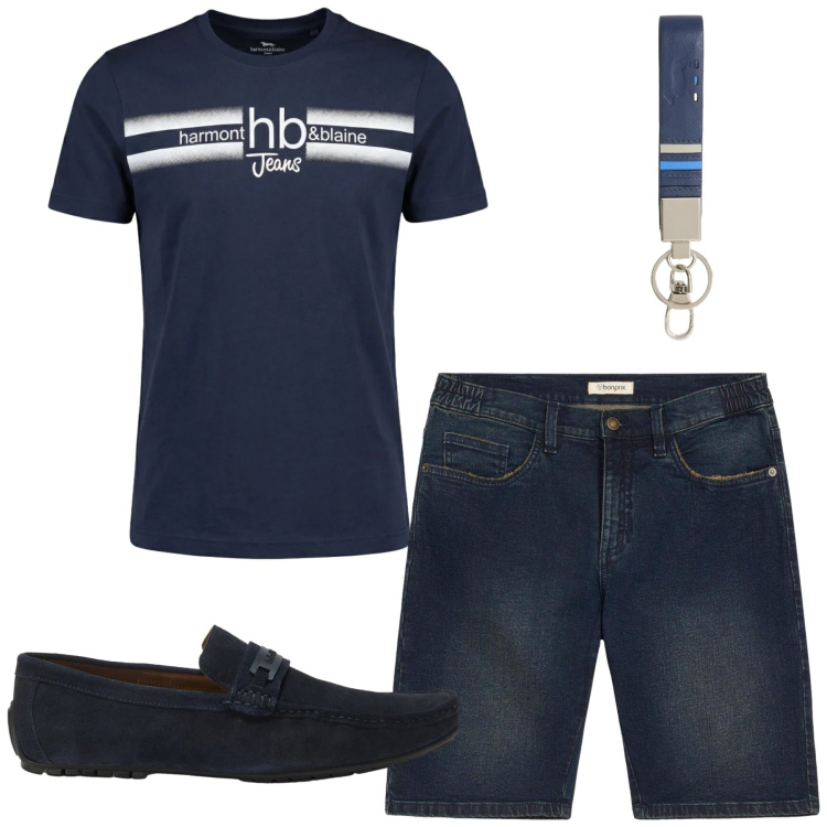 Outfit uomo - Total look #2409964. Stile Casual per Tutti i giorni. Abbinamento con bermuda, portachiavi, scarpe stringate, t-shirt.