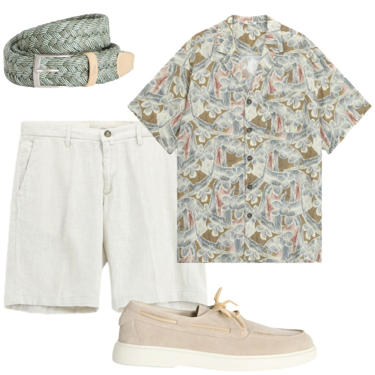 Outfit uomo - Pantaloncini in lino. Stile Trendy per Serata speciale. Abbinamento con camicie a manica corta, bermuda, scarpe stringate, cinture.