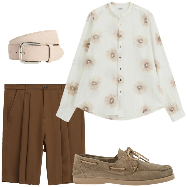 Outfit uomo - Con le maniche arrotolate. Stile Trendy per Serata speciale. Abbinamento con bermuda, camicie, cinture, scarpe stringate.