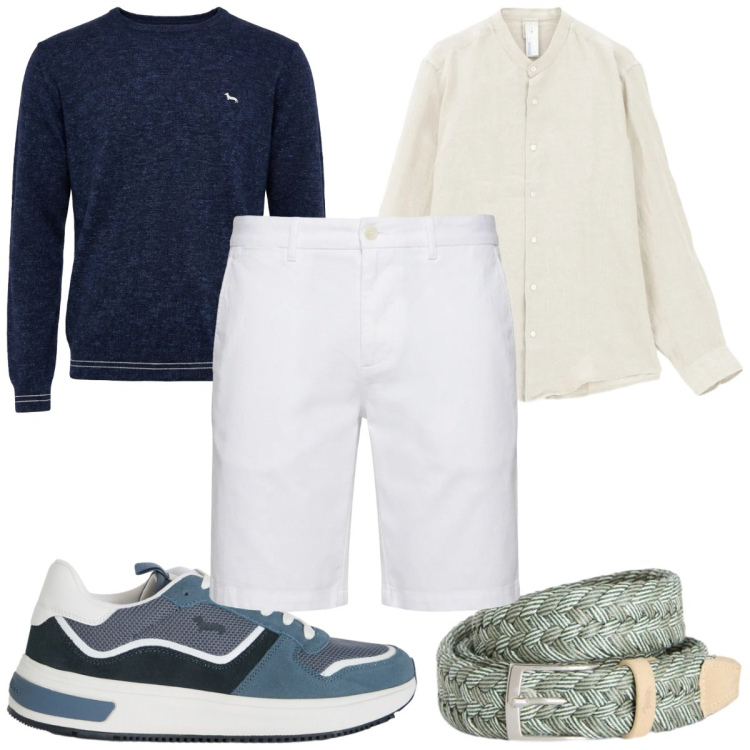 Outfit uomo - Sneakers di primavera. Stile Casual per Tutti i giorni. Abbinamento con camicie, bermuda, pullovers, cinture, sneakers.