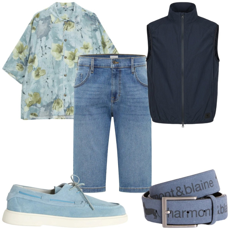 Outfit uomo - Verso l’estate : lo smanicato. Stile Trendy per Tutti i giorni. Abbinamento con bermuda, camicie a manica corta, cinture, scarpe stringate, gilet.
