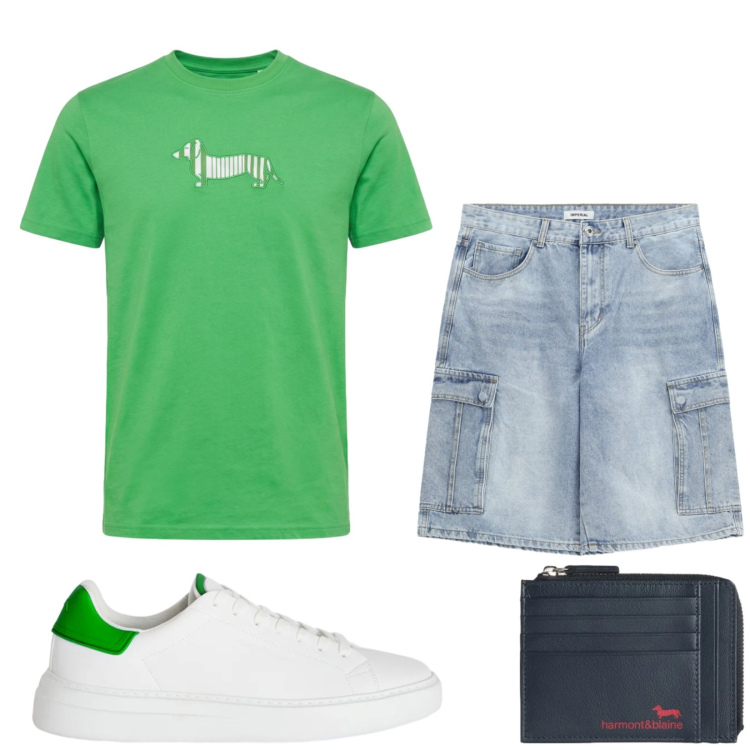 Outfit uomo - Total look #2410026. Stile Casual per Tutti i giorni. Abbinamento con bermuda, portamonete, t-shirt, sneakers.