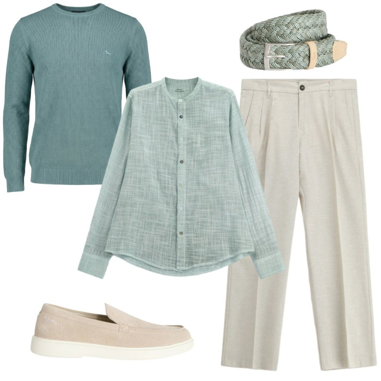 Outfit uomo - 141. Ufficio estivo.. Stile Casual per Ufficio. Abbinamento con pantaloni, camicie, scarpe stringate, pullovers, cinture.