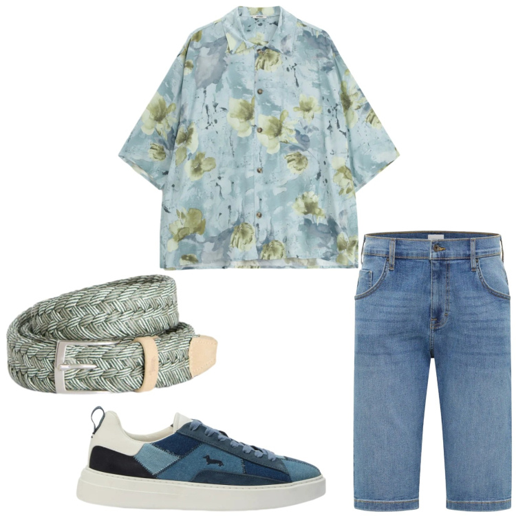 Outfit uomo - Total look #2410033. Stile Casual per Tutti i giorni. Abbinamento con bermuda, camicie a manica corta, cinture, sneakers.