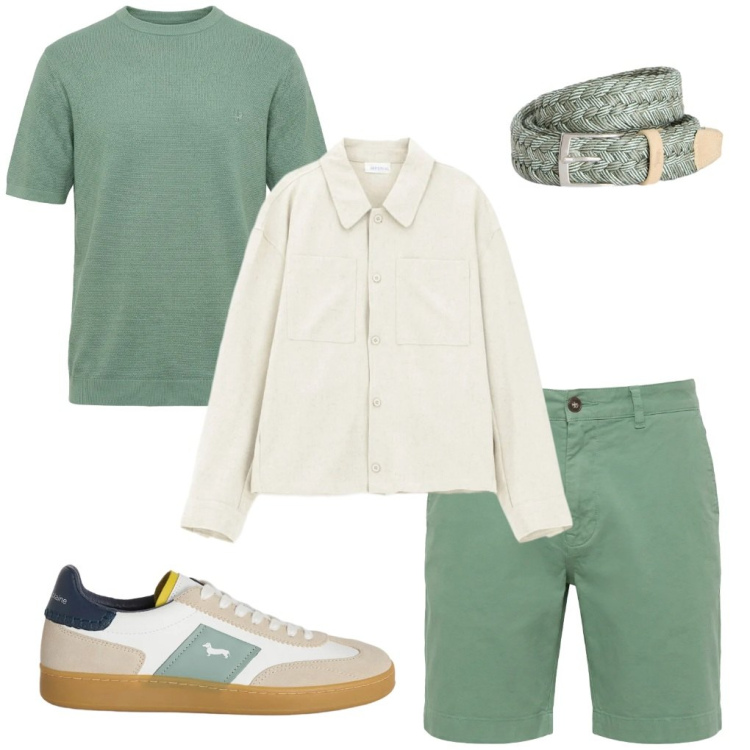 Outfit uomo - 142. Quel verde lì!. Stile Trendy per Tutti i giorni. Abbinamento con camicie, t-shirt, bermuda, cinture, sneakers.
