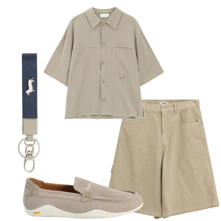 Outfit uomo - Total look #2410036. Stile Casual per Tutti i giorni. Abbinamento con camicie a manica corta, bermuda, portachiavi, scarpe stringate.