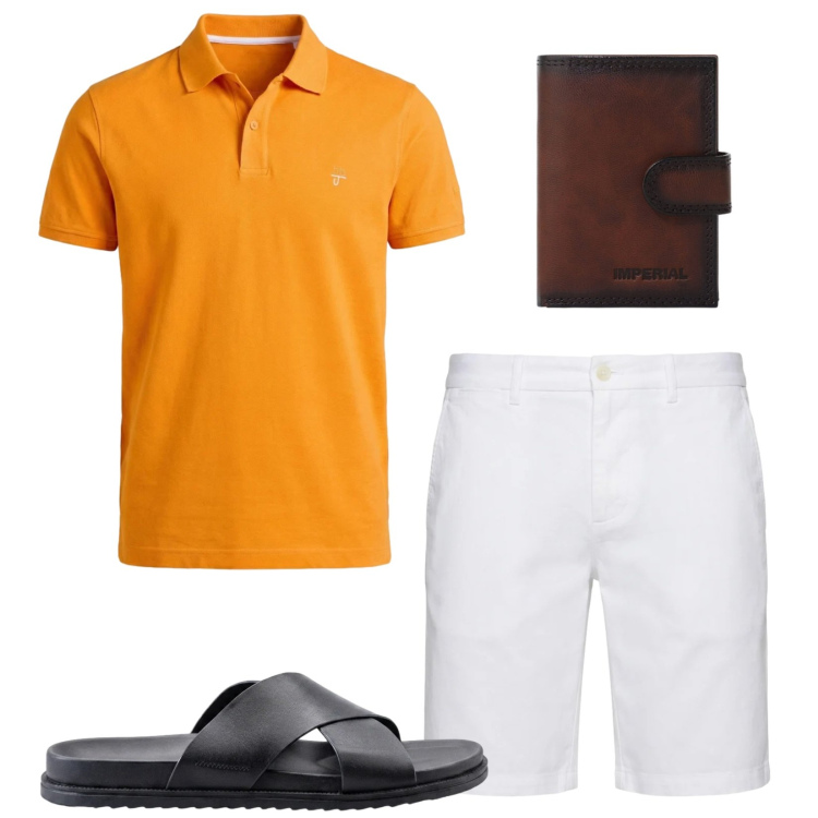 Outfit uomo - Total look #2410037. Stile Casual per Tutti i giorni. Abbinamento con portafogli, bermuda, polo, sandali.