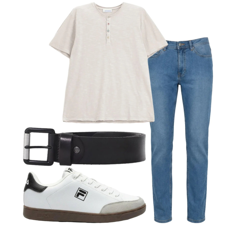 Outfit uomo - Total look #2410054. Stile Casual per Tutti i giorni. Abbinamento con sneakers, cinture, t-shirt, jeans.