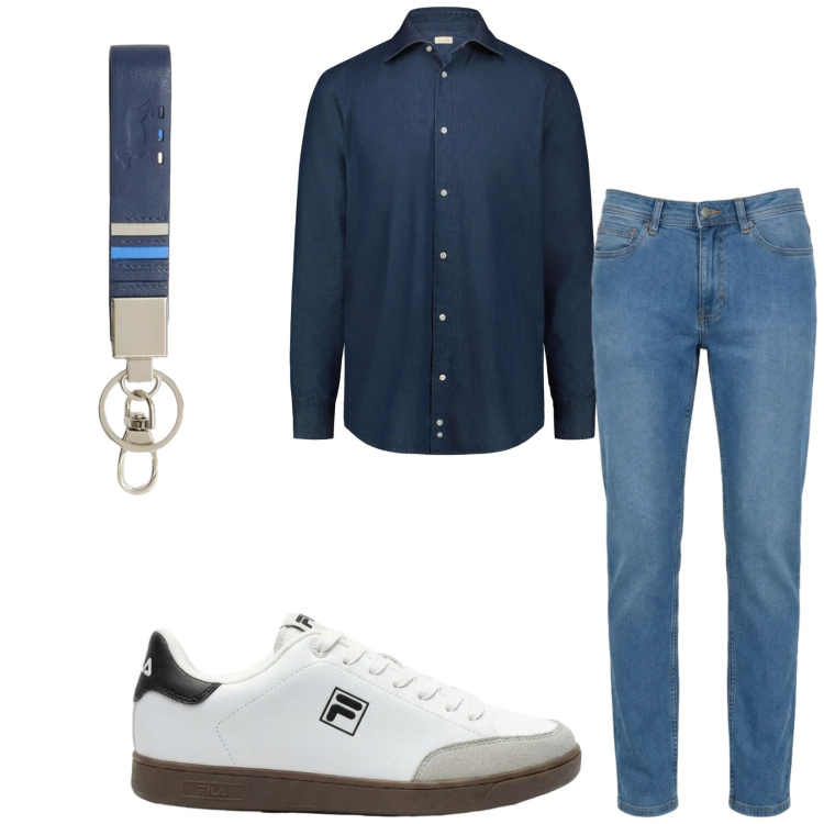 Outfit uomo - Total look #2410066. Stile Trendy per Serata speciale. Abbinamento con sneakers, portachiavi, jeans, camicie.