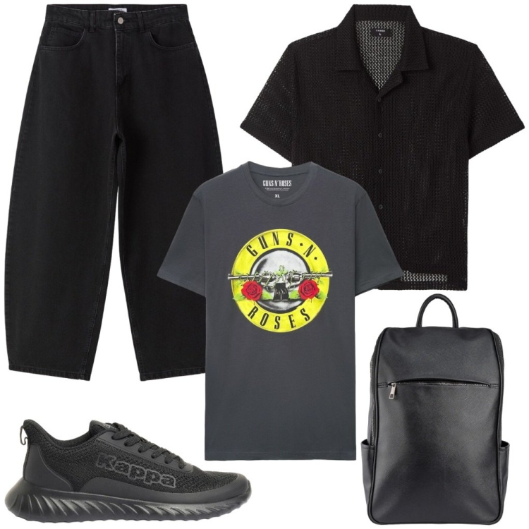 Outfit uomo - 148. Iconico. Stile Biker Rock per Tutti i giorni. Abbinamento con sneakers, jeans, camicie a manica corta, t-shirt, borse sportive.