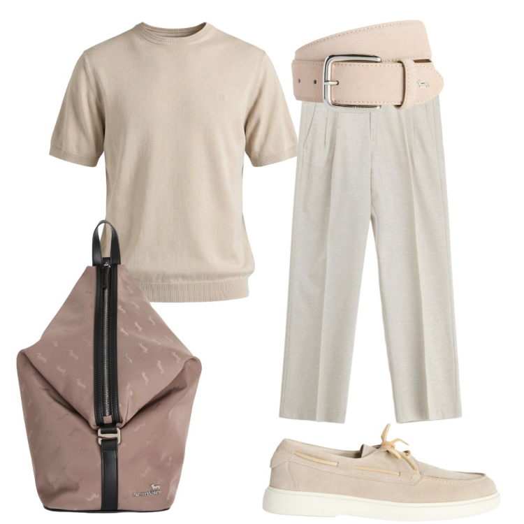Outfit uomo - Funzionalità e personalità. Stile Trendy per Tutti i giorni. Abbinamento con pantaloni, scarpe stringate, cinture, borse sportive, t-shirt.
