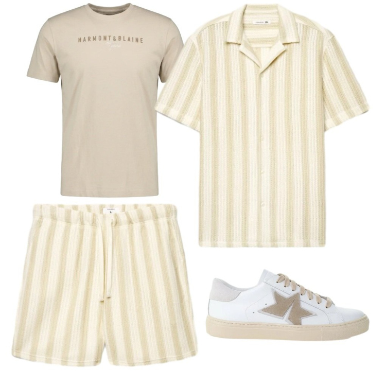 Outfit uomo - 150. Sto fresco!. Stile Urban per Tutti i giorni. Abbinamento con camicie a manica corta, pantaloni corti, sneakers, t-shirt.