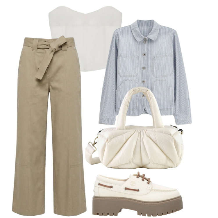 Outfit donna - Total look #2410083. Stile Casual chic per Tutti i giorni. Abbinamento con mocassini, top, pantaloni, blazer, borse a mano.