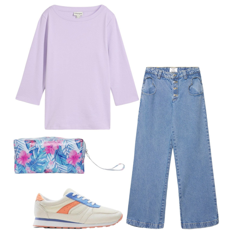 Outfit donna - Total look #2410084. Stile Casual per Tutti i giorni. Abbinamento con maglieria, sneakers, jeans, valigie.