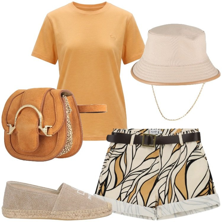 Outfit donna - Stampe che raccontano Donna Curvy. Stile Basic per Tutti i giorni. Abbinamento con marsupi, cappelli, espadrillas, t-shirt, shorts.