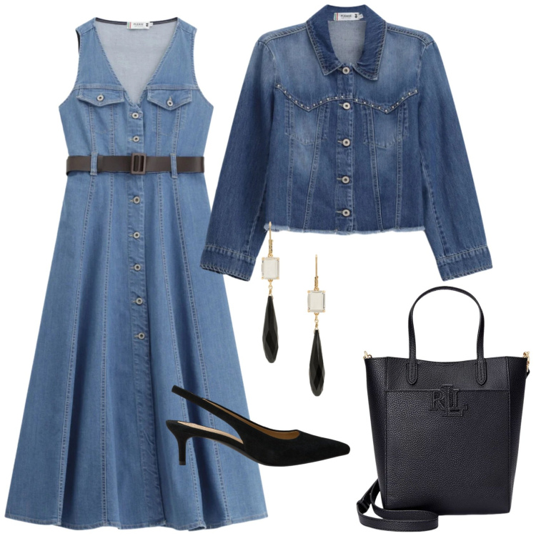 Outfit donna - Total look #2410117. Stile Chic per Serata fuori. Abbinamento con vestiti midi/longuette, blazer, borse tote, décolleté, orecchini.
