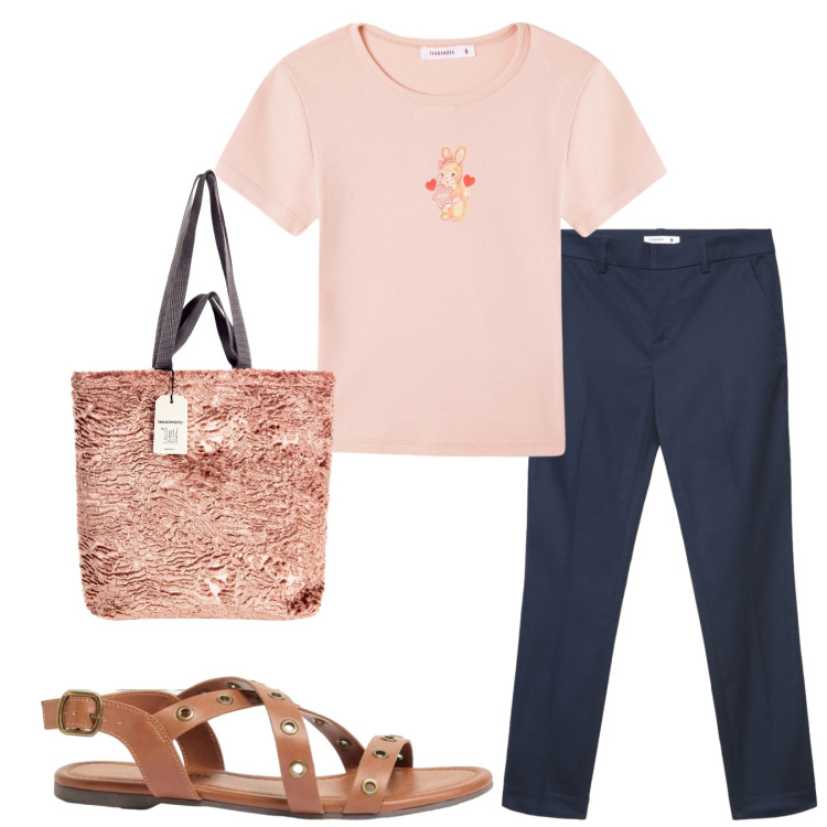 Outfit donna - Total look #2410141. Stile Casual per Tutti i giorni. Abbinamento con sandali, t-shirt, pantaloni skinny, borse tote.
