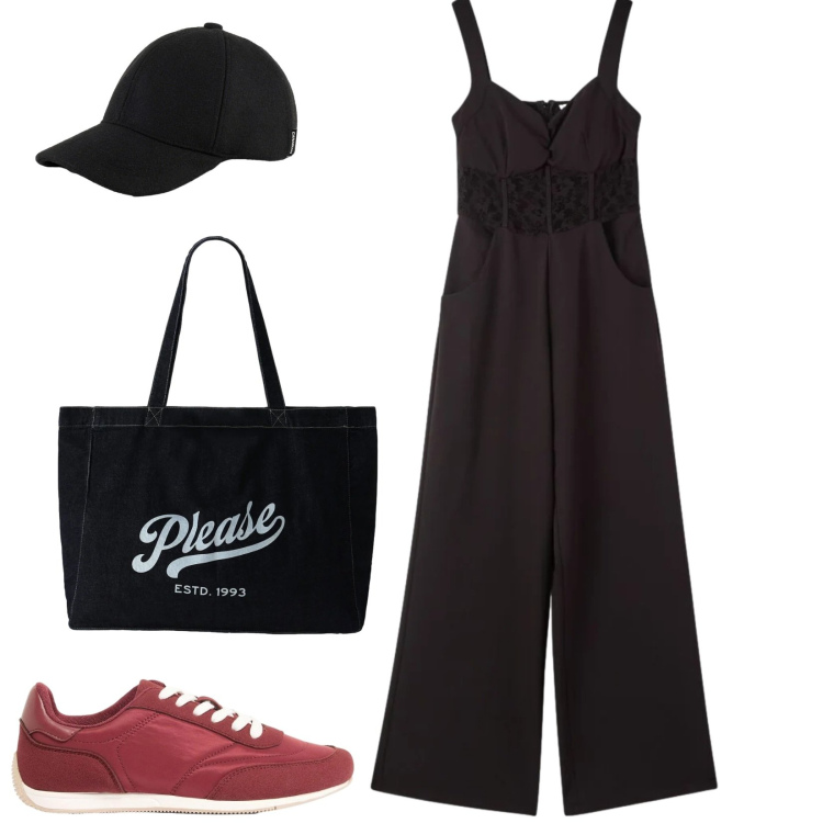 Outfit donna - Total look #2410142. Stile Casual per Tutti i giorni. Abbinamento con sneakers, tute, shopping bag, cappelli con visiera.