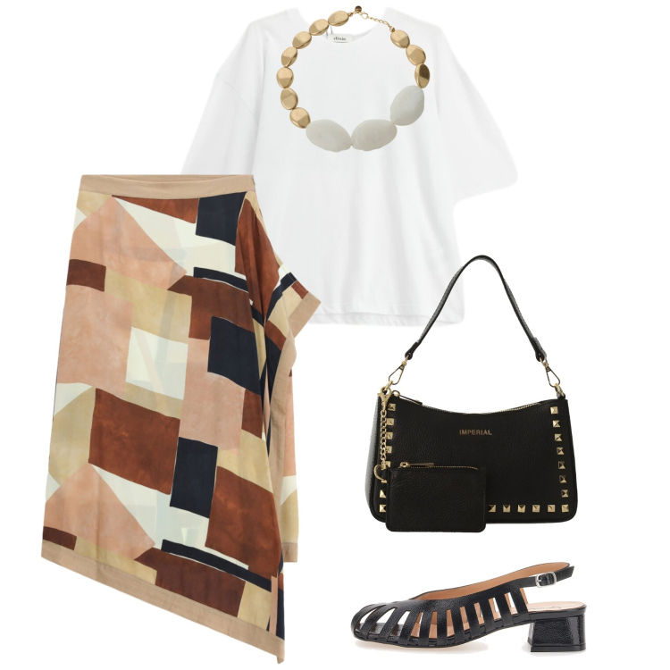 Outfit donna - City Summer Mood. Stile Bon Ton per Ufficio. Abbinamento con borse a spalla, t-shirt, collane, gonne longuette, décolleté.