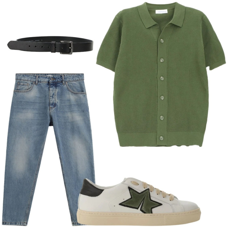 Outfit uomo - Total look #2410162. Stile Trendy per Tutti i giorni. Abbinamento con jeans, sneakers, cinture, cardigans.